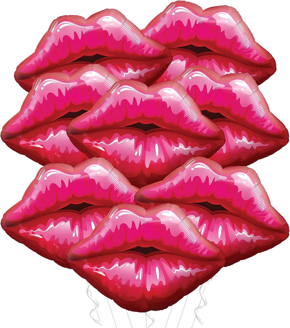 KatchOn, Red Lip Balloons - 30 Inch, Pack of 8 | Kiss Balloons for Anniversary Party Decorations | Lips Foil Balloons for Bachelorette Party Decorations, Night Party Decorations Valentines Decor