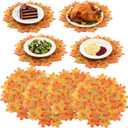 Bokon Thanksgiving Placemats Set of 8, 17.75 Inch 3D Round Lager Maple Leaf Placemats with Artificial Autumn Leaves for Thanksgiving Decoration Harvest Dinner Home Dining Table Holiday Wedding Party