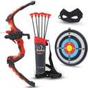 Bow and Arrow for Kids - Red Light Up Kids Archery Set with MASK, 6 Suction Cup Arrows, Target, 3-Belt Quiver - Indoor Outdoor Boys Toys Gift for Kid Girls Children Age 6-12 Year Old