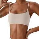 Comper Women's Sports Bras Wirefree Racerback Workout Bras Sexy Thin Straps Yoga Sport Bras with Removable Pads (Beige, Large)