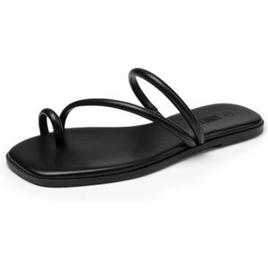 Rihero Women's Slide Sandals Comfortable Square Toe Beach Slip On Strappy Thong Flat Sandals, Size 10