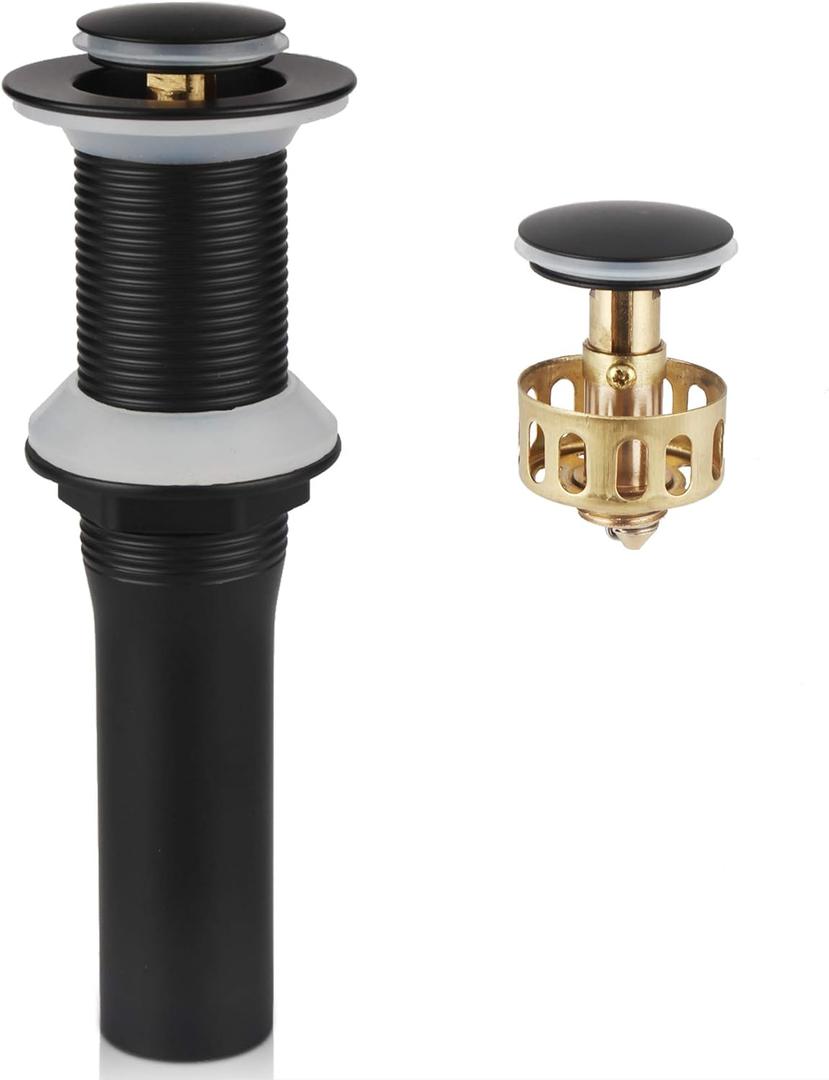 Pop Up Drain Stopper Without Overflow, Bathroom Lavatory Vanity Vessel Detachable Basket Sink Drain, Black (Small Popup Cap)