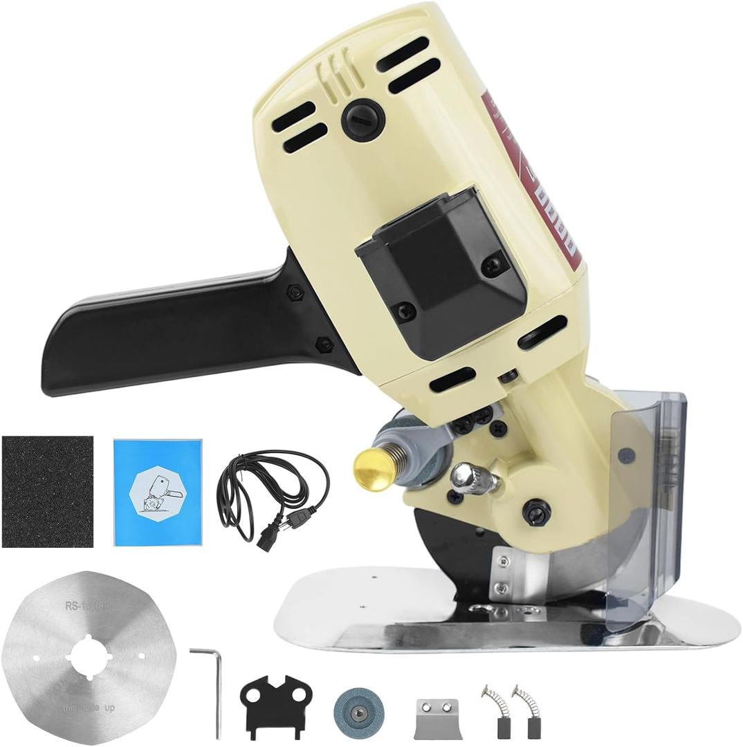 Electric Cloth Cutting Machine - 250W Pure Copper Motor Rotary Fabric Cutter with Auto-Sharpening & Spare Blade, Precision Cutting up to 1.1" for Multi-Layer Cloth, Leather, Textiles Craft