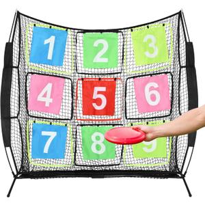 Disc Golf Net Portable Disc Training Net with 9 Target Multifunctional Practice Net Disc Golf Target Net for Backyard Indoor Outdoor Game,7ft x 7ft