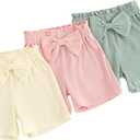 Toddler Baby Girl Shorts 3 Pack Solid Color Ribbed Elastic Waist Cottton Summer Bottoms Midi Shorts Casual Pants, Pink/Beige/Green