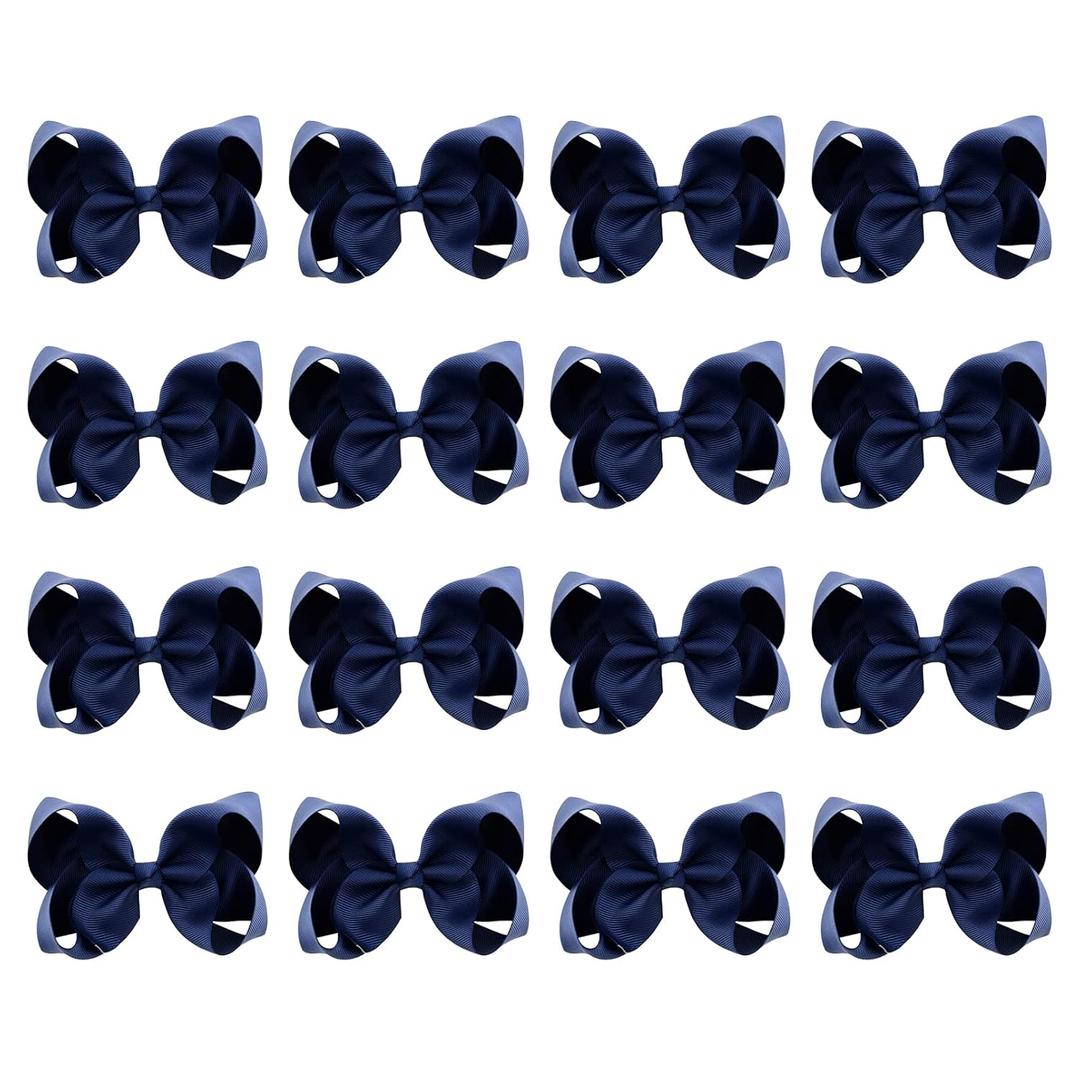 DEEKA 16 PCS 4" Hand-made Hair Bow Grosgrain Ribbon Solid Color Hair Bow Alligator Clips Hair Accessories for Little Teen Toddler Girls -Black (Blue)