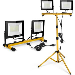 LED Work Lights with Stand, 21000 Lumen, 2-Head Adjustable Work Light, Waterproof Foldable Tripod, 6,500 Kelvin, Extended Cord for Outdoor & Indoor Job Sites, Workshops, Construction, Garage Lighting