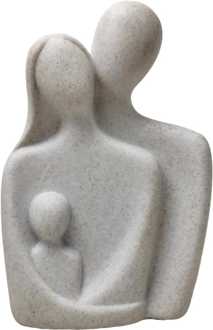 Family of 3 Figurines,Hand-Painted Parents and Kids Statues,Gifts for Family Sculpture,Home Decorations for Living Room Bedroom Shelf Decor9.4"/Sandstone