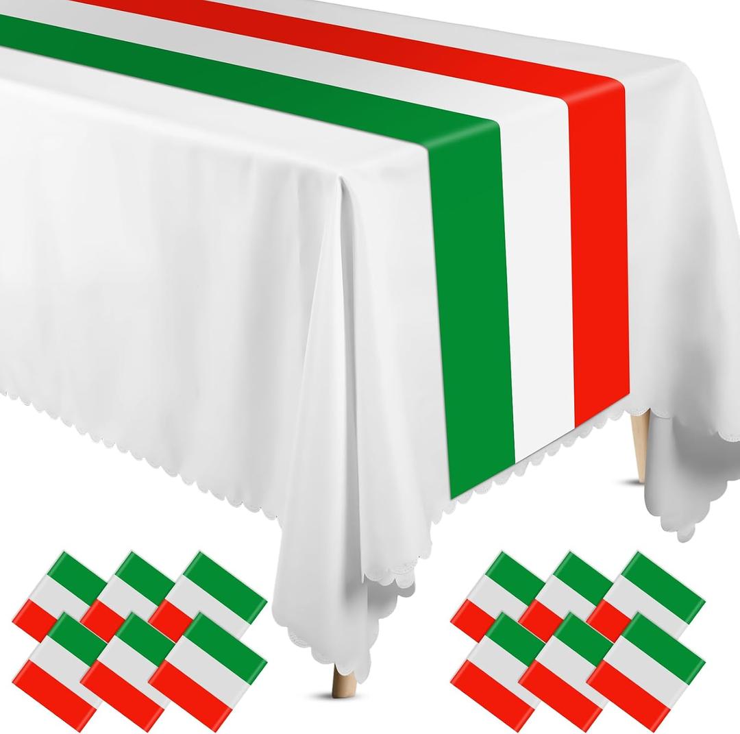 Hotop 12 Pcs Italian Flag Table Runners Plastic Italy Table Runner 14 x 108 Inch Red Green and White Striped Table Runner Disposable Italian Flag Table Decoration for Home Room Kitchen Party Supplies, Italian 