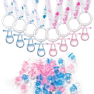 ZYFLSQ 24 Baby Shower Pacifiers Necklace, 30 Mini Acrylic Pacifiers Charm Gender Reveal Charm Party Favors Decorations (Pink and Blue)
