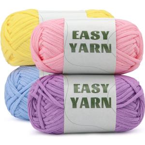 UzecPk 4 * 50g/1.76oz Beginner Yarn, 4 * 87yds Beginner Crochet Yarn | Pink Purple Blue Yellow Crochet Yarn for Beginners Easy-to-See Stitches, Worsted-Weight Medium #4 Blend Crochet Kit Making