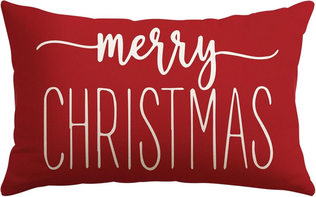 OTOSTAR Red White Christmas Lumbar Pillow Cover 12x20 Inches for Xmas Decorations Merry Christmas Throw Pillow Covers Winter Holiday Cushion Case Decoration for Sofa Couch