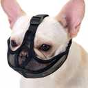Short Snout Dog Muzzle with Soft Mesh, Breathable Wont Cover Forehead Bulldog Muzzle, Anti Biting Chewing Barking for Small Medium Large Dogs (L,Black)