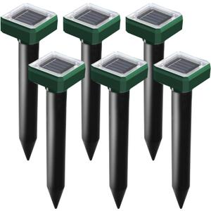 Mole Repellent Solar Powered, 6 Pack Solar Mole Repellent Ultrasonic for Vole, Snakes, Gopher, Waterproof Sonic Vole Deterrent Spikes, Snake Gopher for Garden and Yard