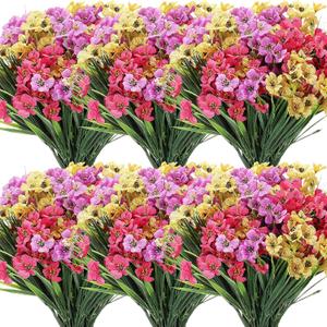Lyrow 100 Bundles Violet Artificial Flowers, UV Resistant Faux Flowers Outdoor, Faux Silk Flowers, Fake Violet Flowers Bulk for Front Porch Hanging Garden Courtyard Farmhouse Home(Colorful)