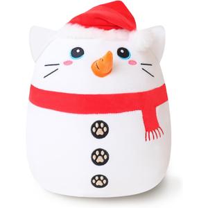 Christmas Snowman Cat Stuffed Animal Plush Toys, Cute Christmas Stuffed Snowman Kitty Toy Gifts for Kids Girls Baby, Holiday Winter Kitten Plushies Gifts and Xmas Party Decorations