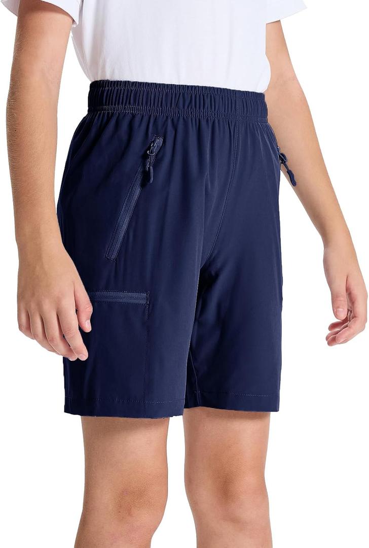 DEVOROPA Youth Boys Hiking Cargo Shorts Lightweight Quick Dry Athletic Running Workout Shorts Water Resistant Zip Pockets (M)