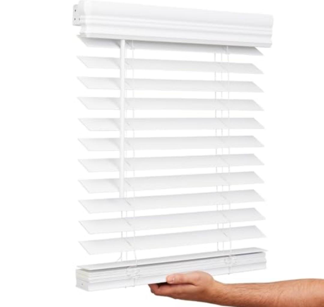 UNISHADES 2 inch Faux Wood Blinds White Cordless, New Material, high Temperature Resistance, Good Toughness, Waterproof, Blinds Size 47 4/8" W × 48" H White