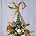 Retisee 9.8inch Large Brass Bow Christmas Tree Topper Vintage Metal Christmas Tree Topper Gold Bow Rustic Neutral Xmas Decoration for Xmas Indoor Outdoor Decor