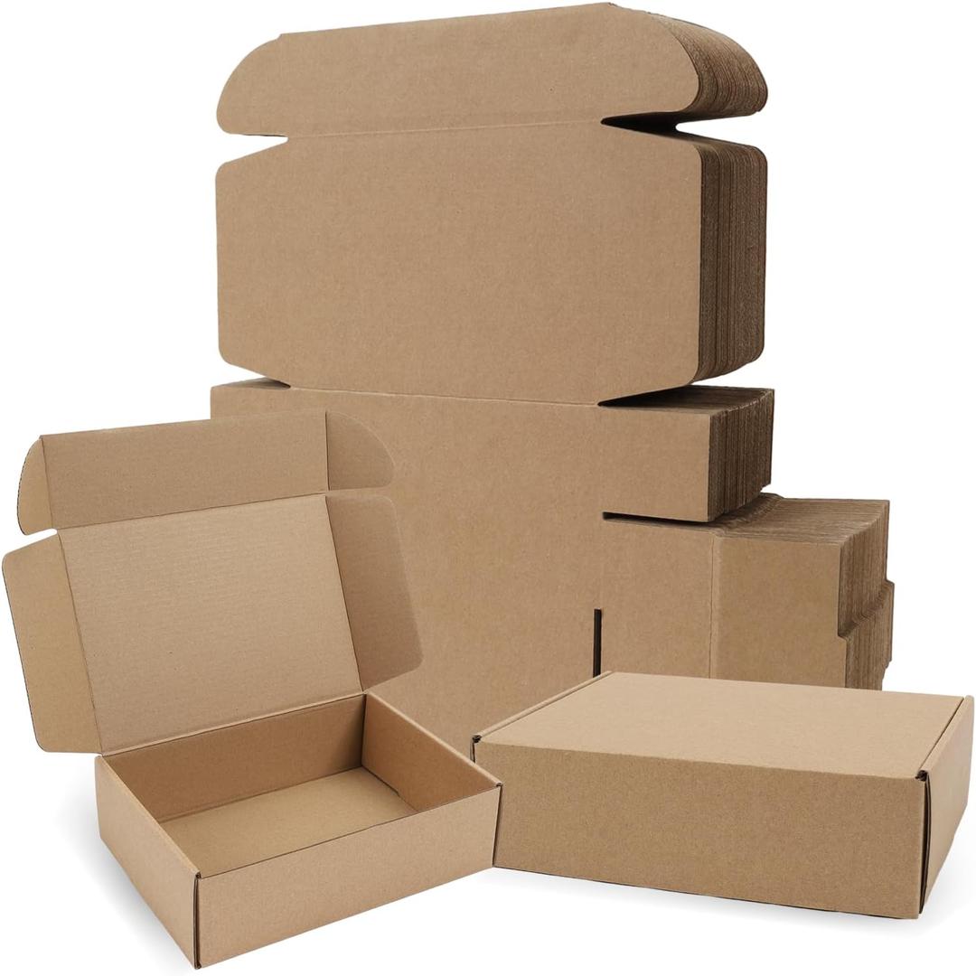 BIOBROWN 7x5x2" Small Shipping Boxes 50 Pack, Corrugated Cardboard Mailer Boxes Bulk for Packaging Small Business Mailing Gift, Kraft Brown