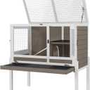 Aivituvin Guinea Pig Cages, Rabbit Hutch with Anti-Chew Frame, Bunny Cage with Cleaning Sliding Tray, 3 Openable Areas, Assemblable Legs, Ramp & Hideout Included - Brown 35.5"L x 19.6"W x 36.6"H