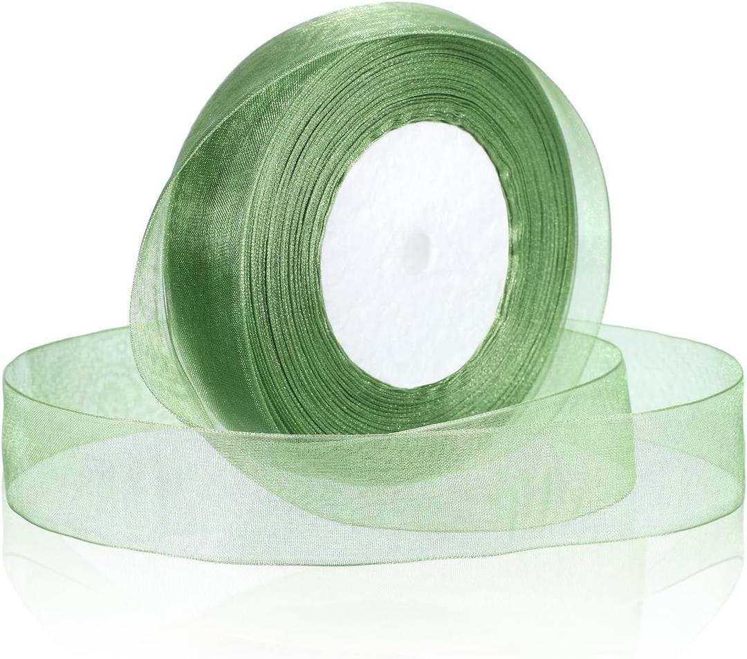 Light Green Ribbon for Gift Wrapping 1 Inch 50 Yards Green Sheer Organza Ribbon Chiffon Fabric Ribbons for Gift Wrapping, Flower Bouquet, Wedding, Christmas, Crafts, Decoration