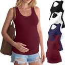 4 Pack Women's Maternity Tank Tops Racerback Sleeveless Crewneck Pregnancy Shirts Summer Side Ruched Mama Clothes, Large