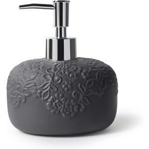 Soap Dispenser, Ceramic Countertop Lotion Dispenser 14oz with Embossed Design, Matte Black Bathroom Refillable Lotion Bottle for Shower Soaps Shampoo Kitchen Organization, ANTIS'S HOME
