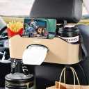 Mu&Ti Back Seat Car Organizer,4+2 in 1 Multifunctional Car Back Seat Storage Box with 2 Cup Holders, Tissue Box and Hook - Ideal for Kids and Travel (Beige)