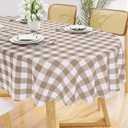 Smiry Oval Table Cloth, Waterproof Vinyl Tablecloths with Flannel Backing, Wipeable Buffalo Plaid Table Cover for Picnic, Indoor and Outdoor (Khaki & White, 60"x84")