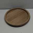 HPC DEC R OUR HAPPY PLACE 12in Round Wood Beaded Tray - Brown, Distressed Finish - Farmhouse Boho Style - Decorative Tray for Living Room, Coffee Table, Kitchen Table or Serving Tray