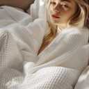 Bedsure Gentlesoft 100% Cotton Large Throw Blanket for Couch 50x70 inches - Breathable and Soft, Waffle Weave Throw Blanket for Office, White