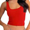 Danysu Women Rib Tank Top Padded Workout Top Square Neck Crop Tank Fitted Basic Cami Tops (Small, Hot Red)