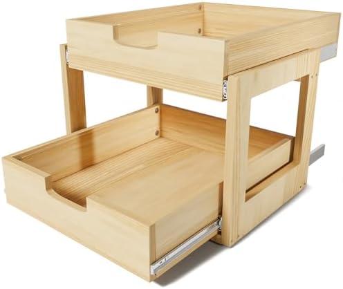 Gsskny Pull Out Cabinet Organizer, 20''W×21''D Sliding Drawers for Cabinets, 2 Tier Soft Close Slide Out Wooden Pull out Drawers, Base Cabinet Organization for Kitchen, Pantry, Bathroom