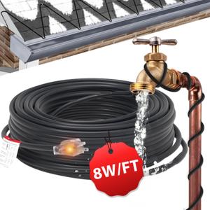 HEATIT 8JHSF1 24ft De-Icing Roof Heating Cable for Ice Dam Prevention, 8W/ft Self-Regulating Snow De-Icing Cable, Heat Cable for Water Pipes, Roof Deicing and Pipe Freeze Protection, ETL Listed 120V