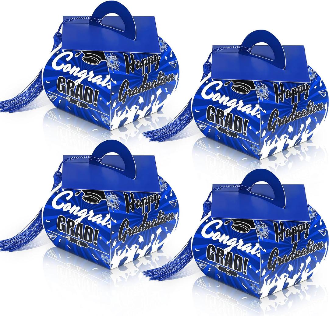 2 x KPOSIYA Graduation Party Favors Boxes，32 pcs Class of 2026 Graduation Cap Candy Box with Tassel，Grad Gift Treat Boxes for 2026 Table Centerpieces Decorations(Blue)