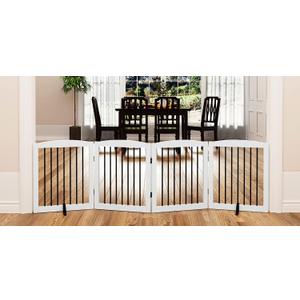 PUPETPO Freestanding Pet Gate for Dogs, Foldable Wooden Dog Gate for House, Indoor Dog Gate for Stair, Doorway, Gates for Dogs Indoor, 80 Inch Wide, 4 Panels 24",White