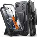 FNTCASE for iPhone 16e 2025 Case: for iPhone 16E Military Grade Rugged Phone Cover with Kickstand & Holster | Shockproof TPU Protection Bumper Matte Textured Design | Heavy Duty Protector (Black)