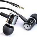 Wired in-Ear Headphones with Mic Volume Control Noise Cancelling Earbuds with Microphone Powerful Bass Earphones 3.5mm Jack for iOS Android Smartphones (Black)