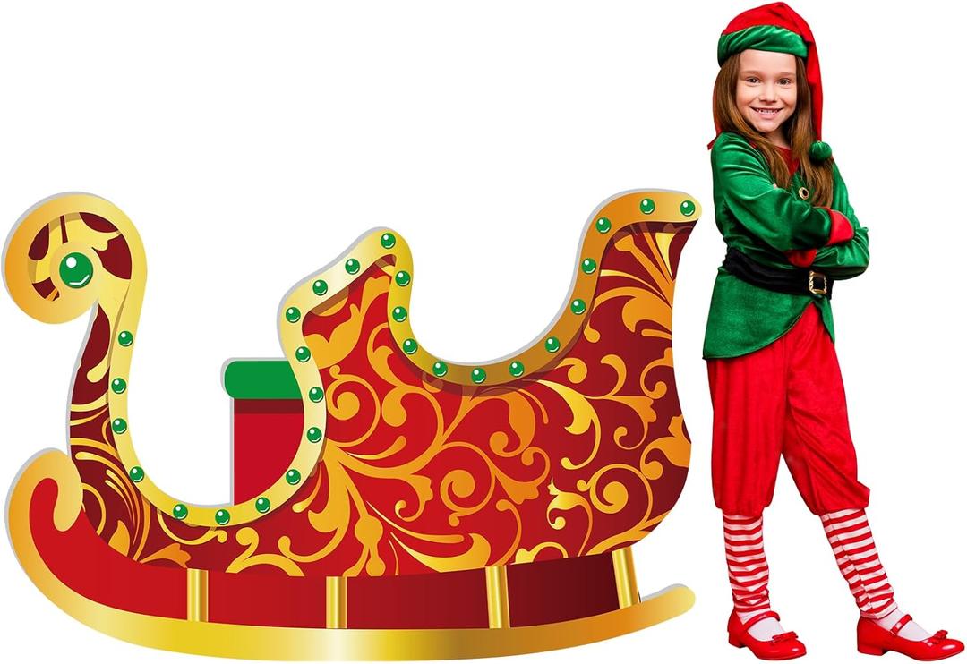 5 Feet Santa Claus Sleigh Cardboard Cutout Standup Large Christmas Winter Holiday Party Decoration Life Size Xmas Santa's Sleigh Photo Props Party Back Drops for Christmas Winter Holidays Party Decor