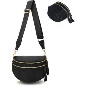 Crossbody Bags for Women, Checkered Bum Bag Crossbody, Spacious Nylon Shoulder Handbag Mom Bag (black)