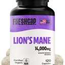 FreshCap Mushrooms Lions Mane Supplement Capsules 14,000mg - Lion's Mane, High Potency Extract, 14:1 Organic Mushroom Supplement, Ayurveda Focus Made in USA (120 Capsules), EXP 07/2025