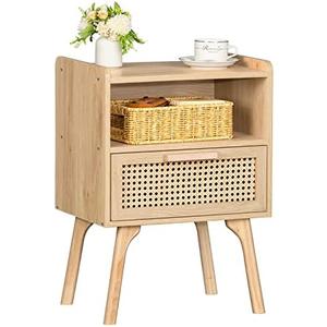 Amazon.com: Lerliuo Rattan Nightstand, Boho Side Table with Drawer Open Shelf, Cane Accent Bedside End Table with Solid Wood Legs for Bedroom, Dorm and Small Spaces (Natural) : Home & Kitchen