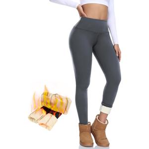 NEW YOUNG Thick Fleece Lined Leggings Women-High Waisted Winter Thermal Warm Yoga Pants Tummy Control (Large, 2-grey)