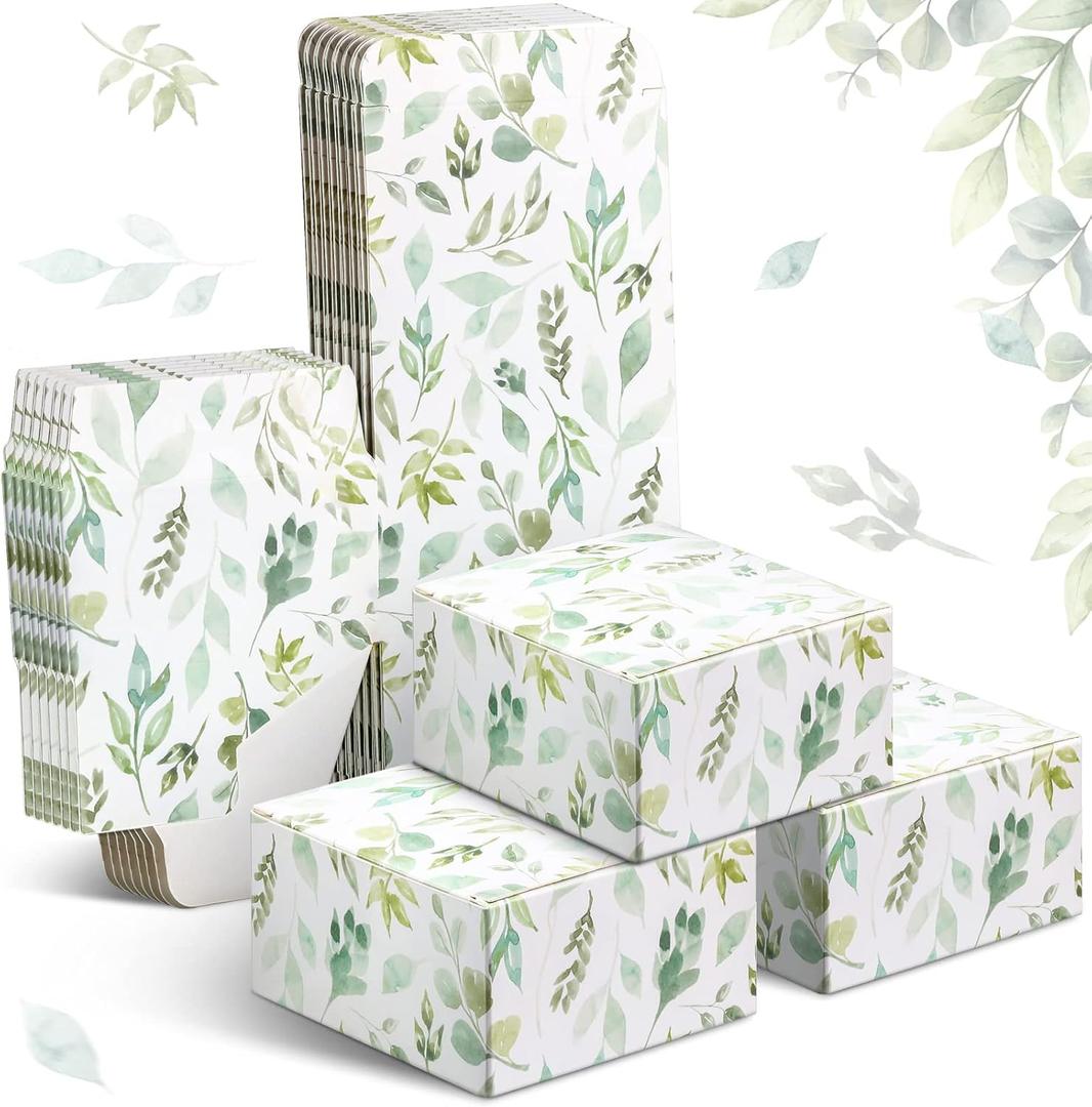 Christmas Eucalyptus Gift Box Small White Boxes Paper Soap Boxes Cardboard Gift Wrap Boxes Ornament Boxes for Gifts Birthday Wedding Favor Baby Shower Favor, 3.2 x 3.2 x 1.6 Inch(30 Pcs)