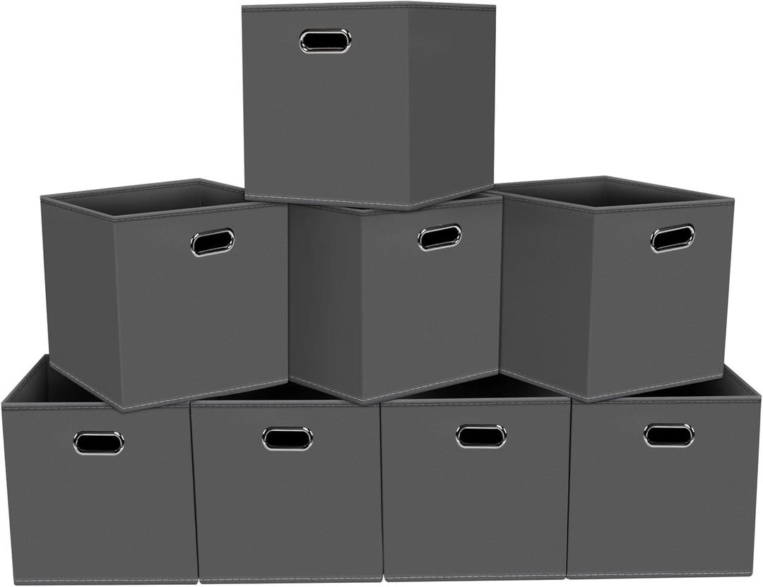 Fabric storage bins Cubes, Fabric Cube Organizer with Handle, Foldable Cube Bins for Cloth or Accessary Storage, 11x11x11, Set of 8, (Gray)