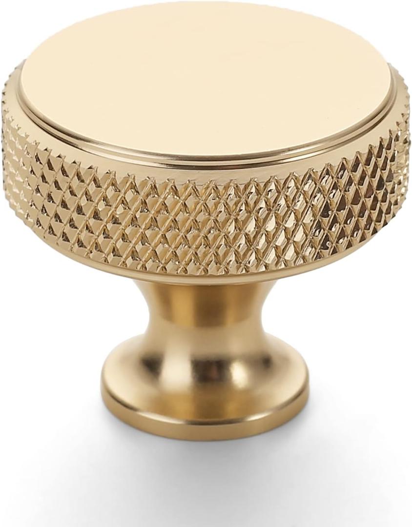 10 Pack 1-1/5"(30mm) Gold Knurled Cabinet Knobs for Dresser Kitchen Knobs for Cabinets Brushed Gold Cabinet Pulls Hardware