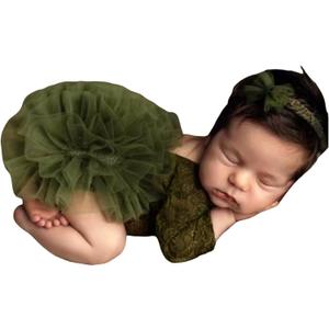 Newborn Photography Props Lace Romper with Matching Headband Set