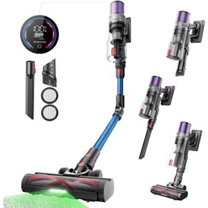 Proscenic Cordless Vacuum Cleaner, 45Kpa 55Mins Runtime, 180Bendable Wand, Vacuum Cleaners for Home with Green Light, Anti-Tangle Brush, Rechargeable Lightweight Stick Vacuum for Pet Hair, P16 (Blue)