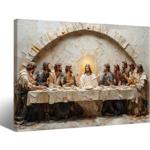 RUMSICH Last Supper canvas wall mural Jesus and Disciples wall decoration Christian painting religious poster print Christmas home decor suitable for living room prayer room church office16 x 24 inch